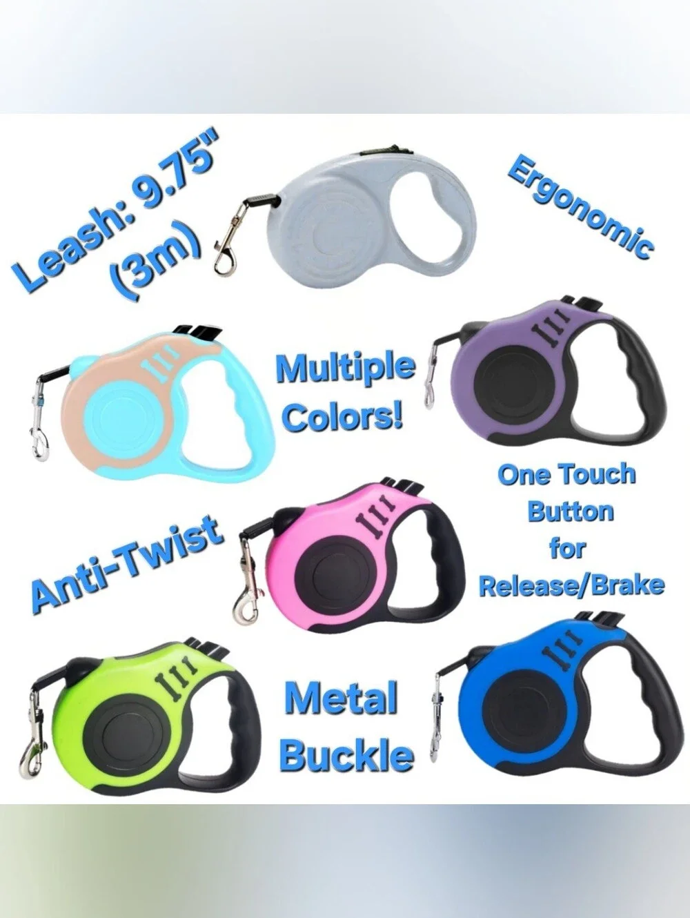 Nylon Automatic Retractable Pet Leash - 9.75' {Pets Up To 18 lbs} Price per Each